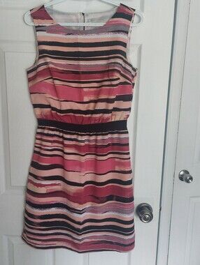 Loft Striped Sleeveless Dress - Pink & Black
